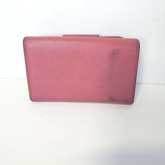 PRADA Leather Logo Wallet Small Pink Saffiano Compact Key Case Hooks Holder Bow - Picture 2 of 12